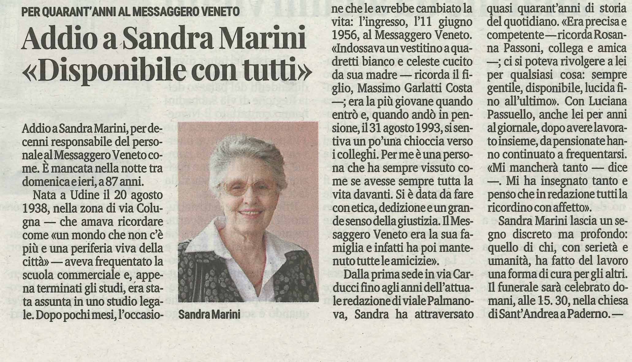 Addio a Sandra Marini