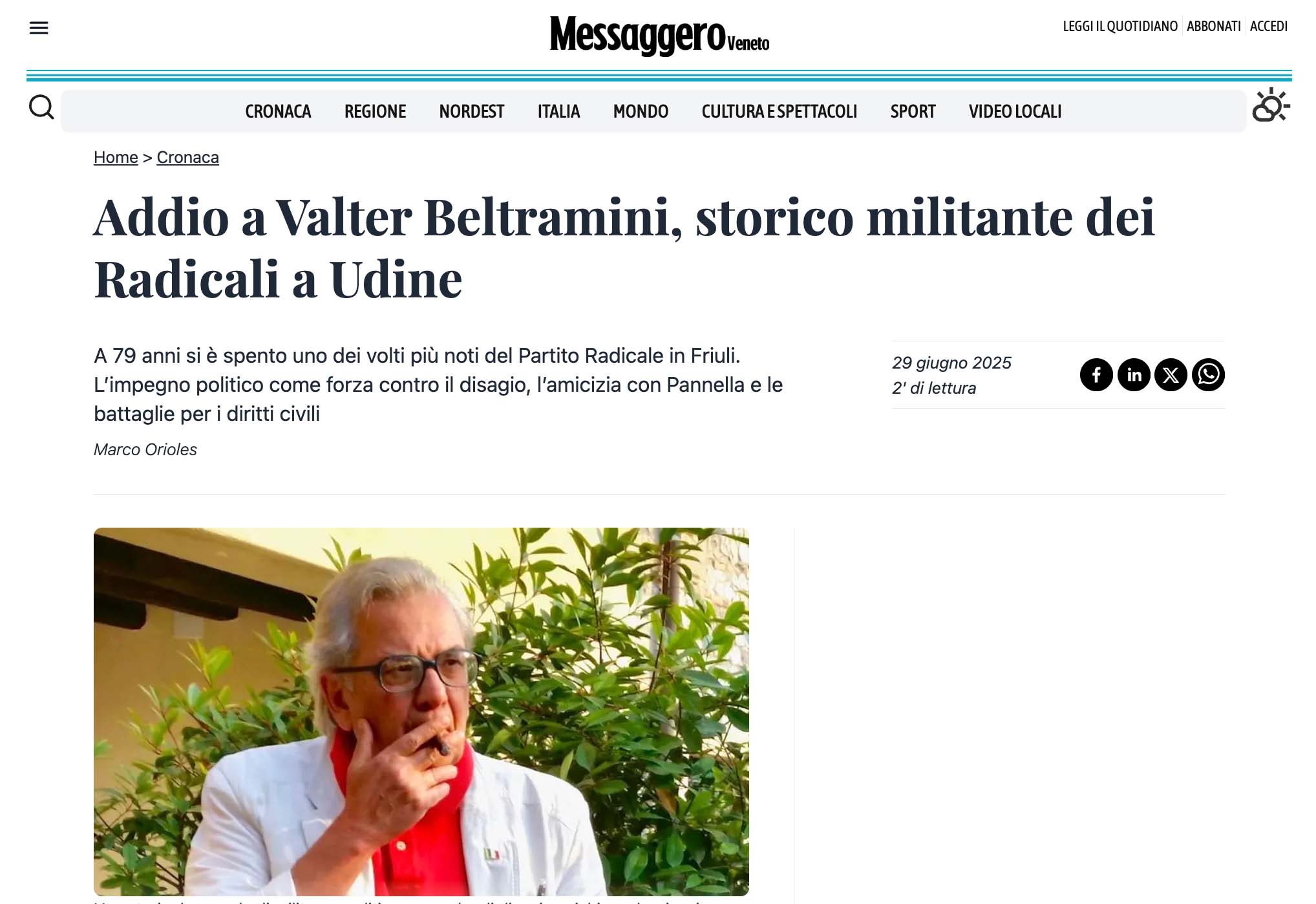 Addio a Valter Beltramini storico militante dei Radicali a Udine Onoranze Funebri