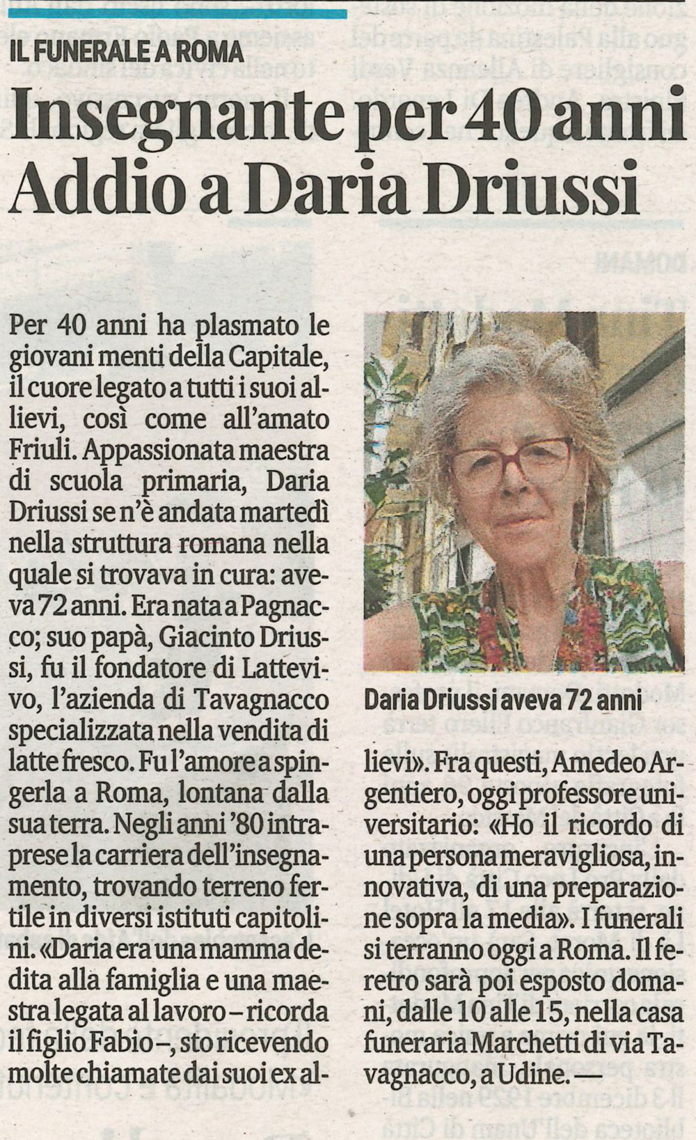 addio a daria driussi