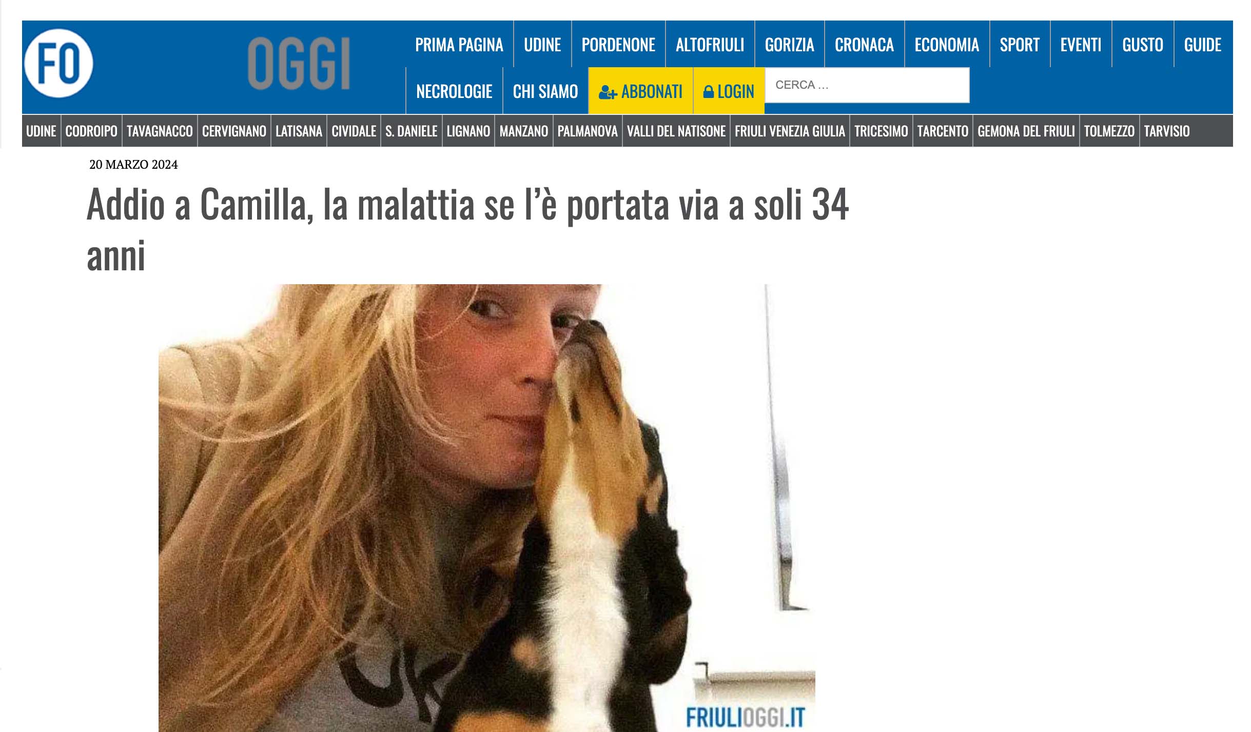 Addio a Camilla la malattia se lè portata via a soli 34 anni 