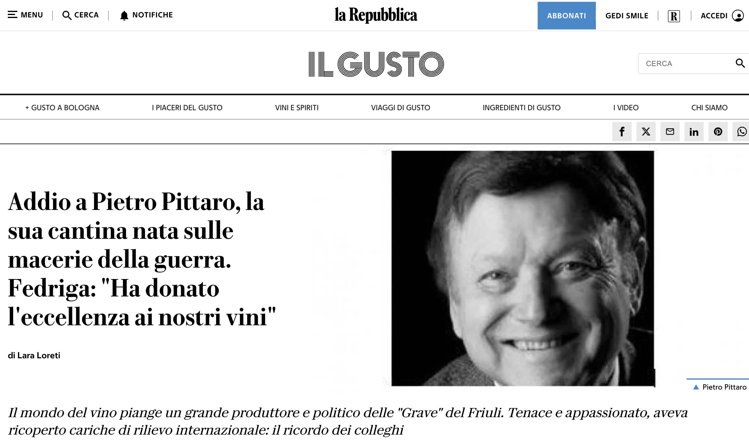 Addio a Pietro Pittaro