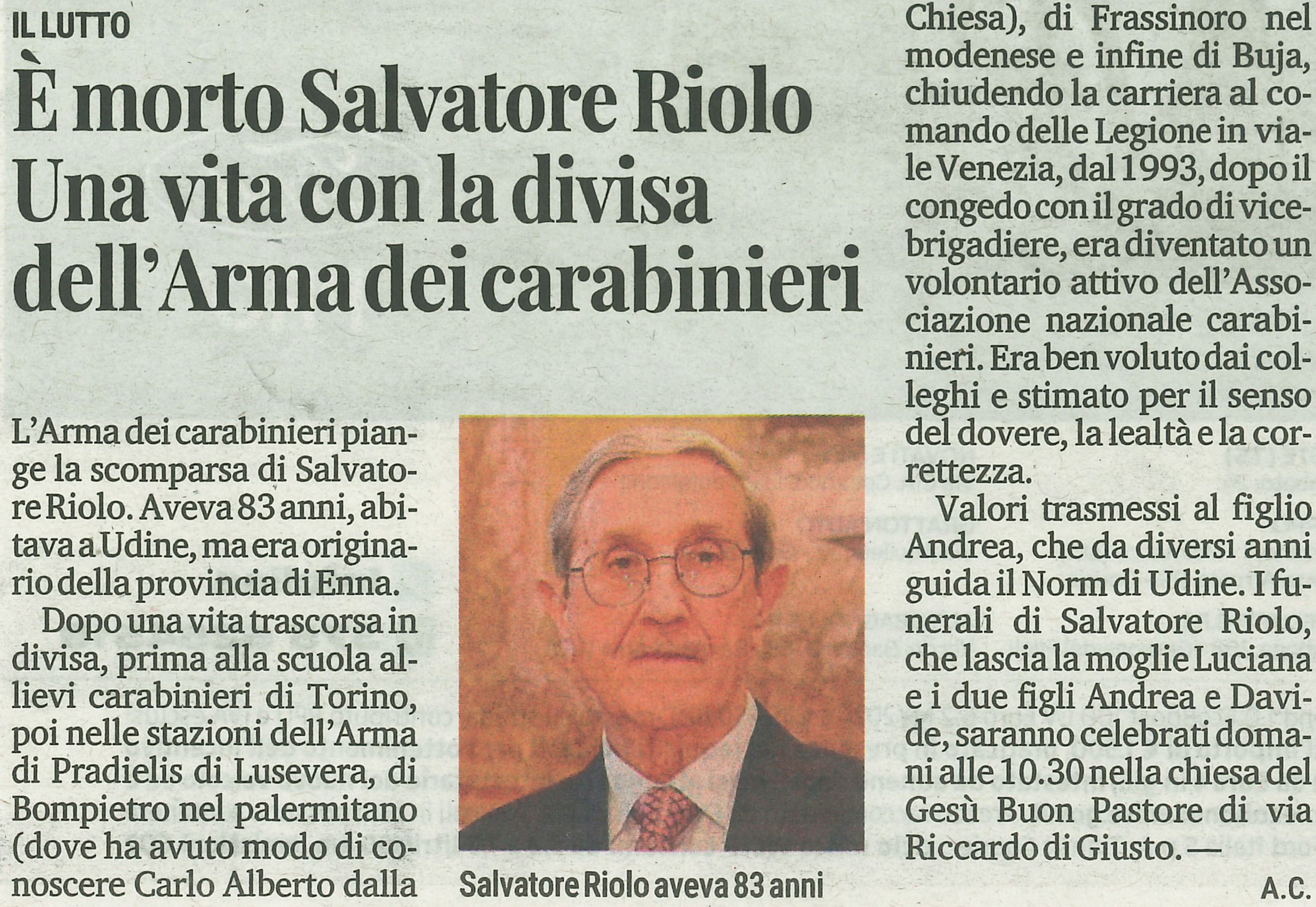 È morto Salvatore Riolo