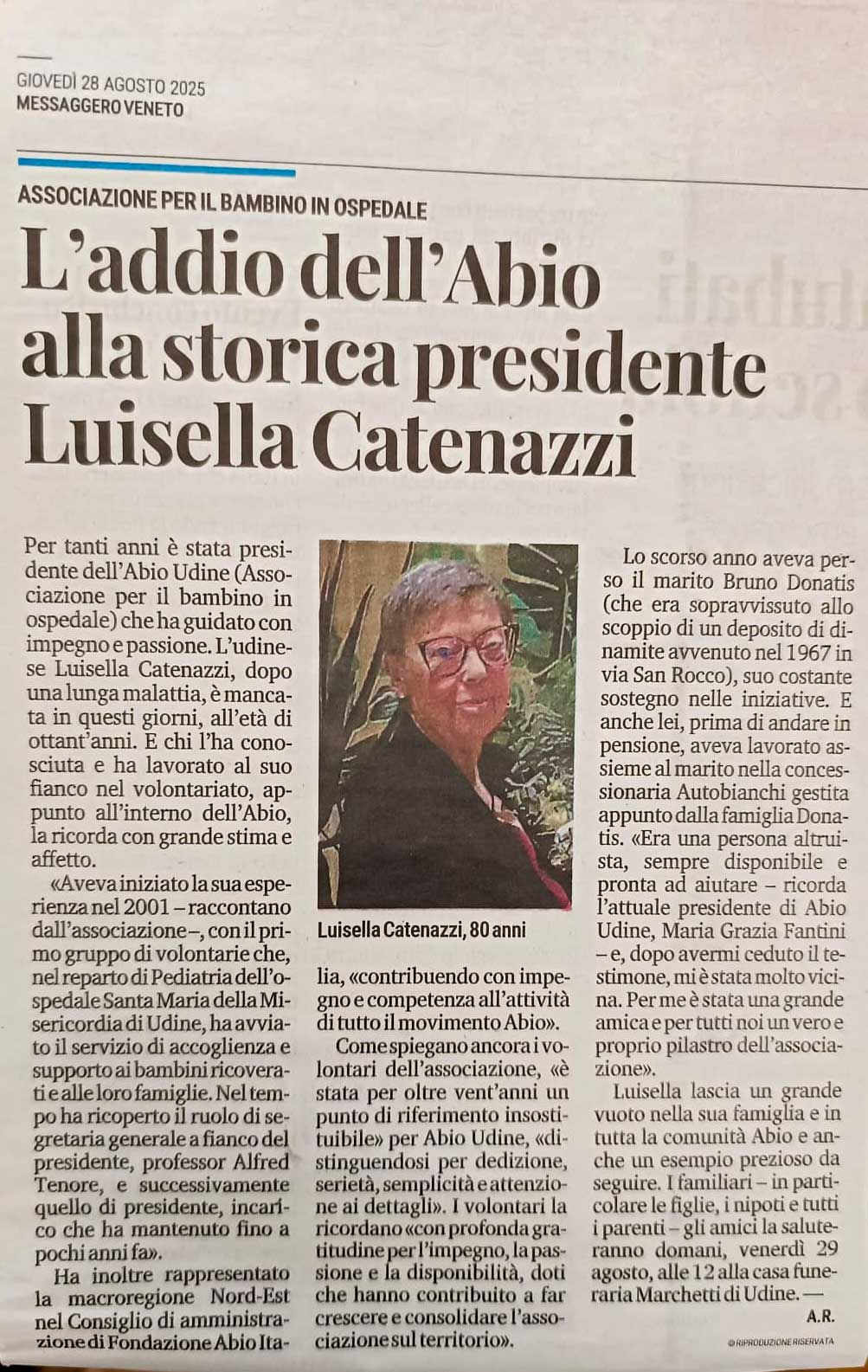 L'addio dell'Abio alla storica presidente Luisella Catenazzi